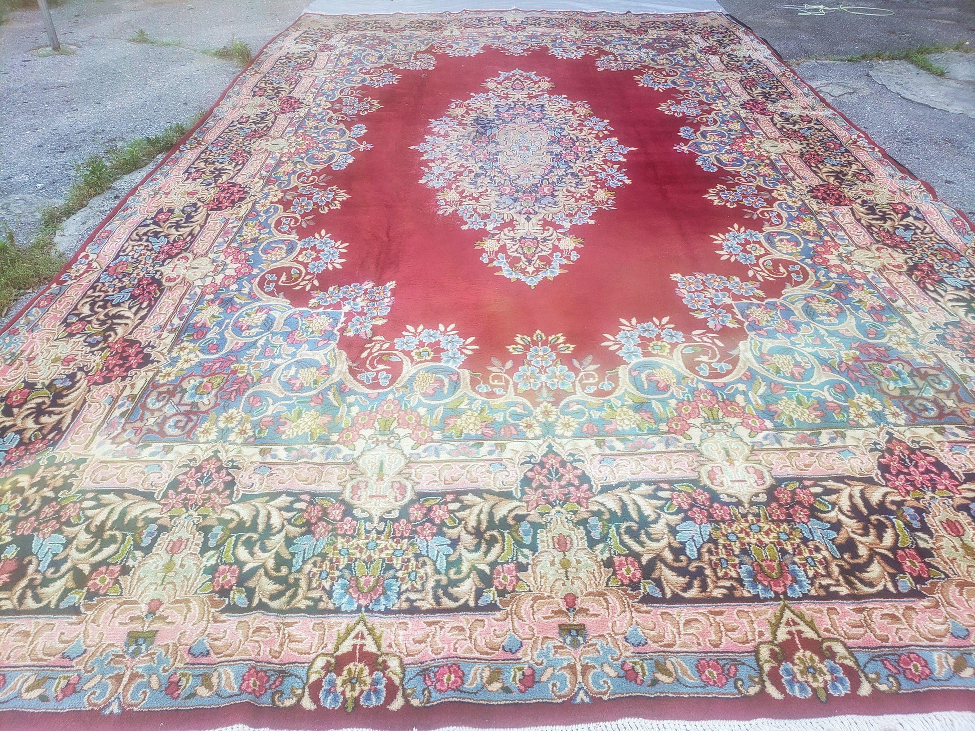 Antique Persian Kirman Rug 10x17 Oriental Carpet 10 x 17, Red, Multicolor, Namazian Signature Master Weaver, Shabby Chic, Semi Open Field - Nuvé