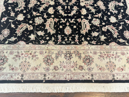 Sino Persian Rug 6x9, Black and Ivory, Wool and Silk Highlights, Handmade - Nuvé