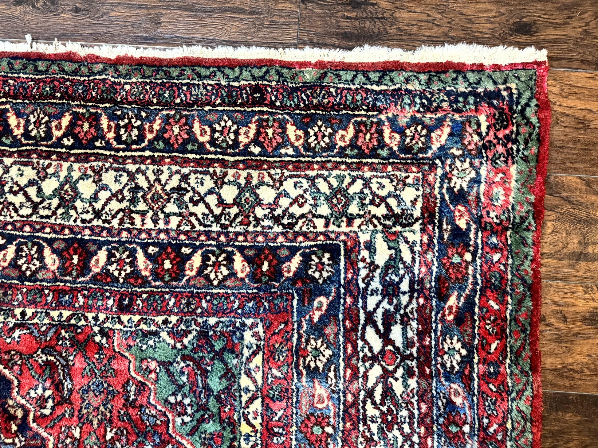 Antique Persian Hamadan Tribal Rug 8x10, Red and Ivory, Medallion Rug, Wool Handmade Carpet - Nuvé