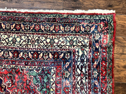 Antique Persian Hamadan Tribal Rug 8x10, Red and Ivory, Medallion Rug, Wool Handmade Carpet - Nuvé