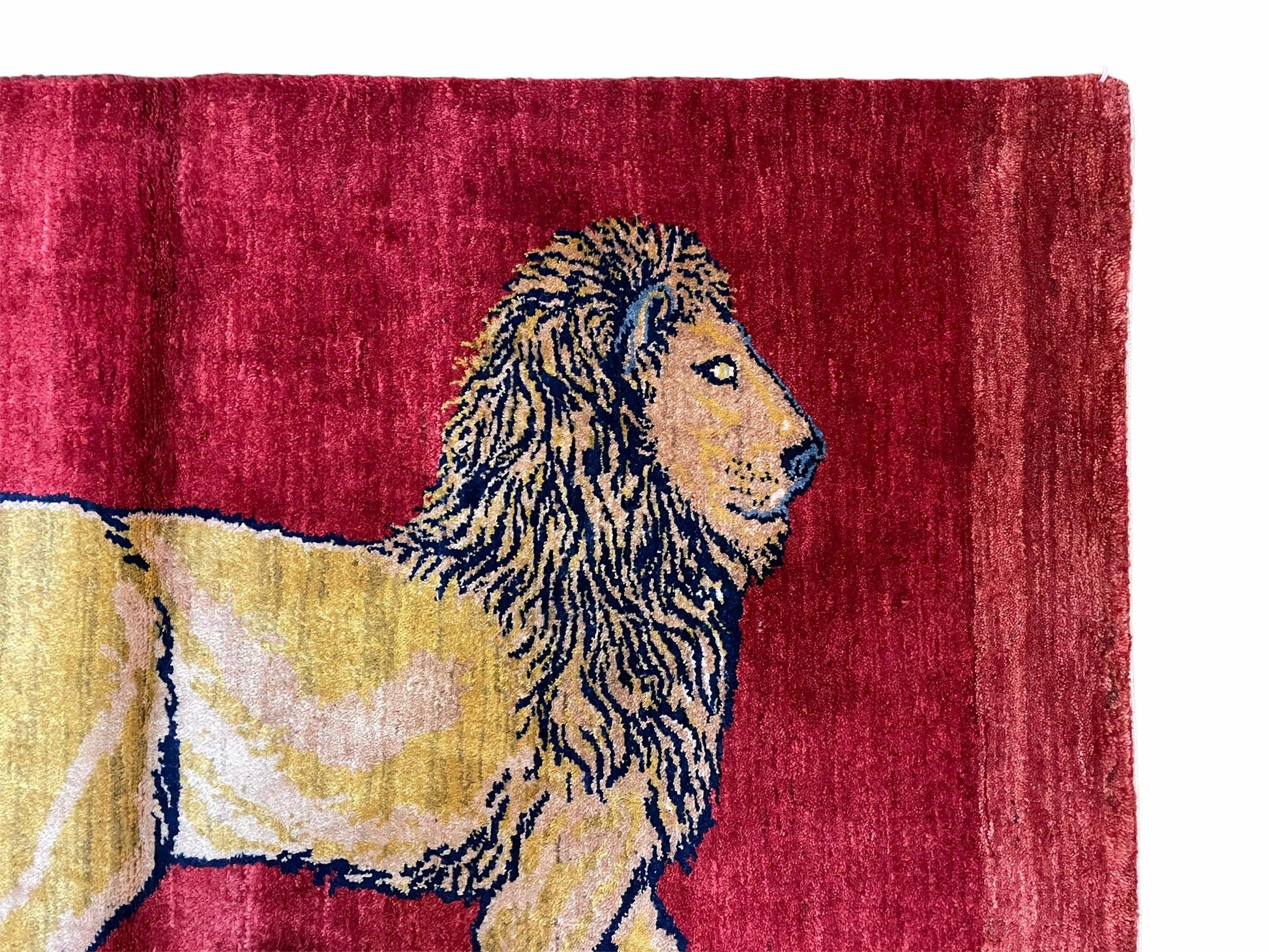 3 X 5 Handmade Hand-Knotted Rug Quality Wool Pictorial Lion Red Organic Dyes - Nuvé