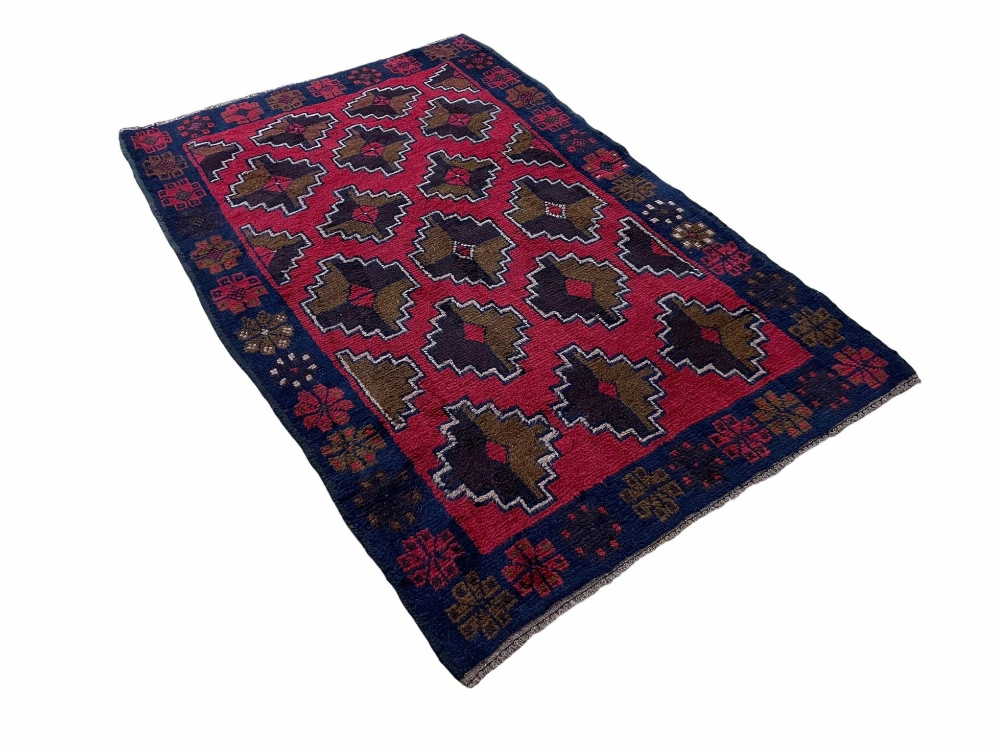 3' X 4' 7" Vintage Handmade Tribal Wool Rug Balouchi Rug Afghan Rug Red Brown - Nuvé