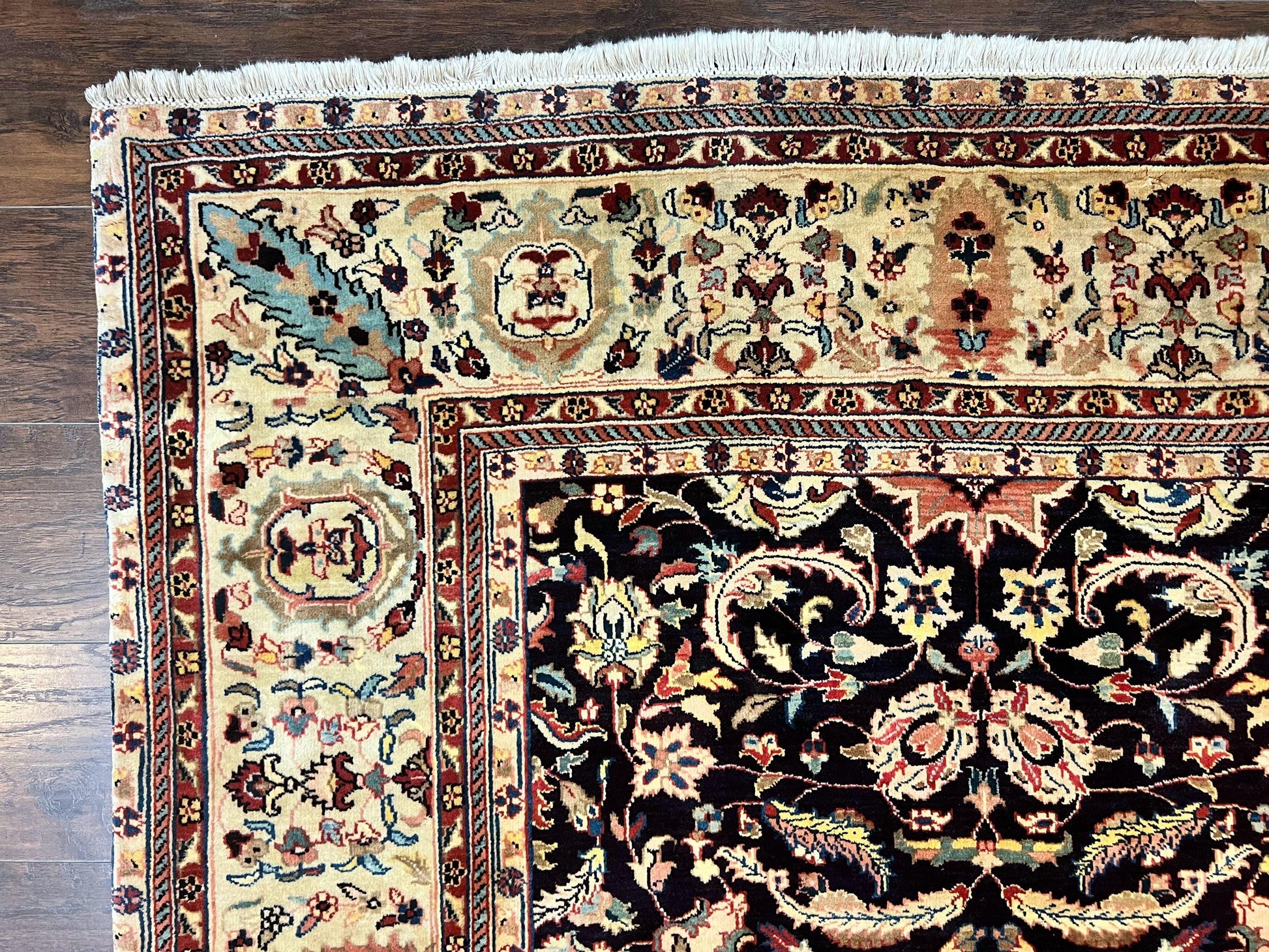 Indo Persian Rug 5x15, Wide Runner Rug 5 x 15 ft, Wool Hand Knotted Vintage Carpet, Black & Cream, Floral Allover Long Oriental Rug - Nuvé