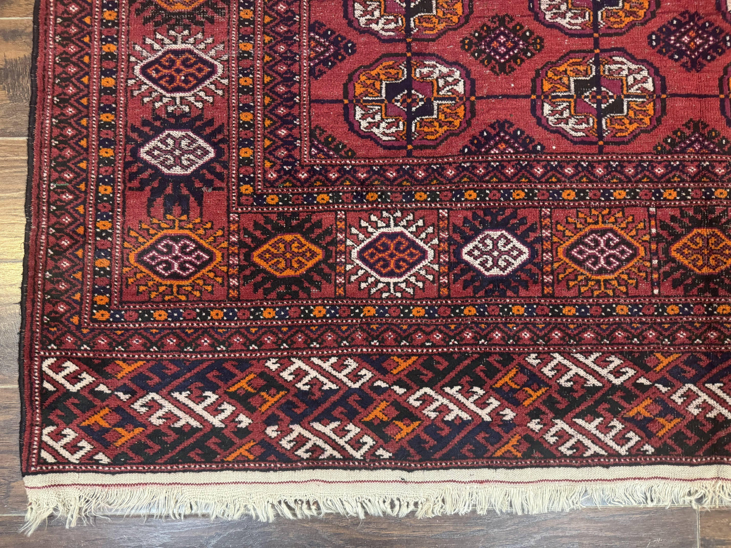Antique Persian Turkoman Bokhara Rug 7x11, Tribal Rug, Red - Nuvé