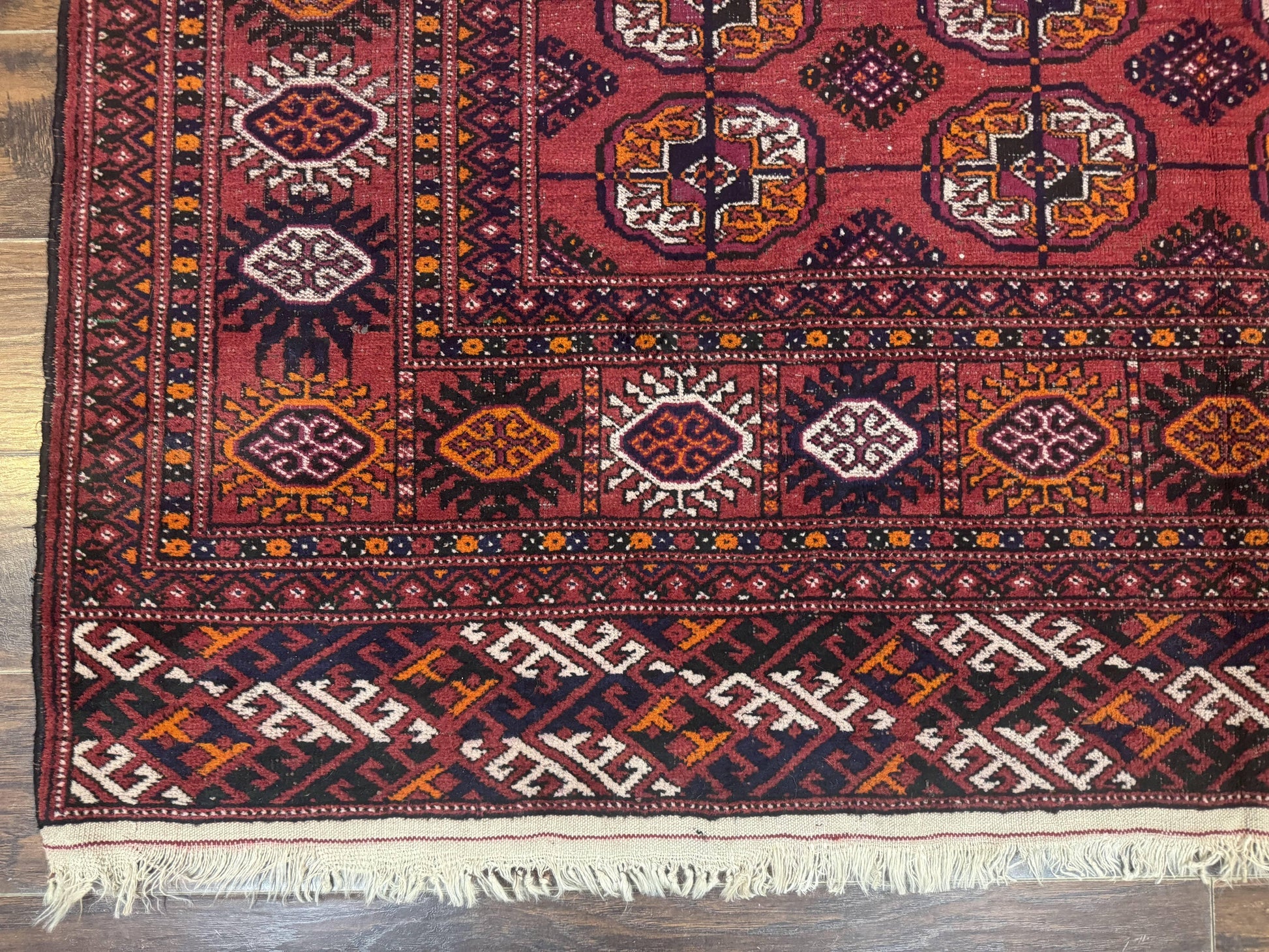 Antique Persian Turkoman Bokhara Rug 7x11, Tribal Rug, Red - Nuvé