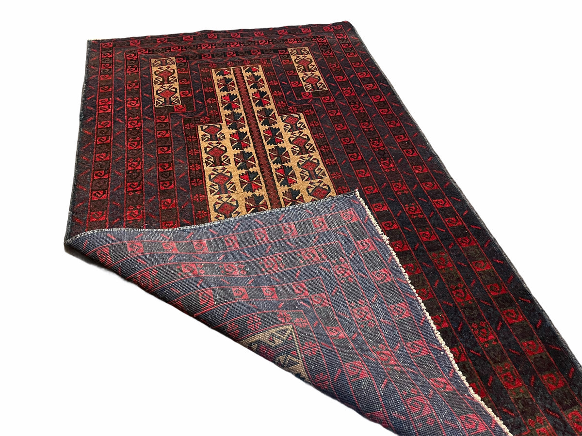 3 X 3.5 New Vintage Handmade Wool Rug Tribal Turkoman Balouch Red Prayer Rug
