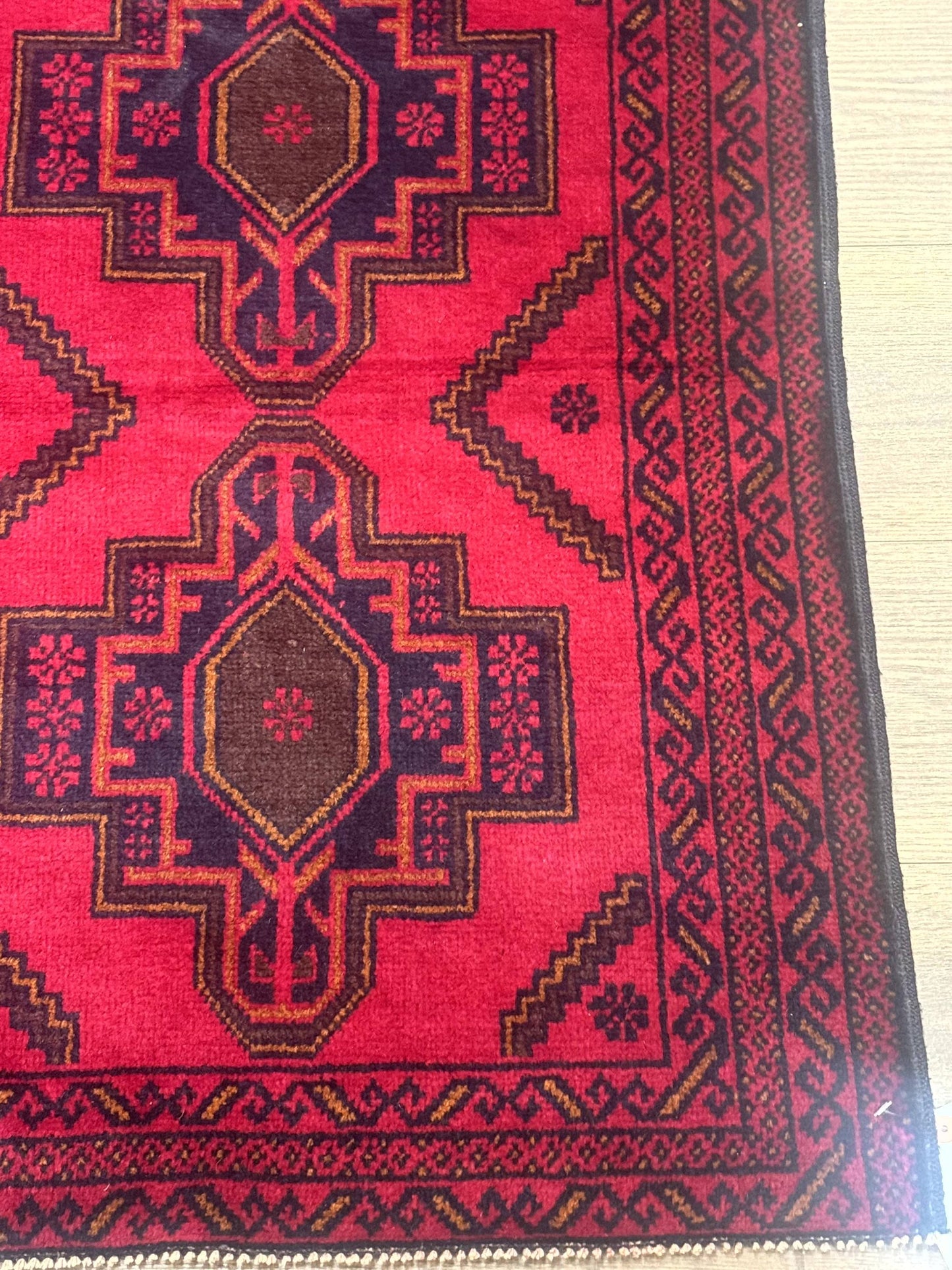 Afghan Rug 4x7, Tribal Carpet, Balouch Rug, Red and Navy Blue, Repeated Medallions, New - Nuvé