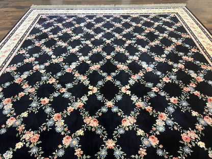 Karastan Rug 8.8 x 12, Garden of Eden #509/1270, Ebony Trellis, Vintage Discontinued Wool Pile Karastan Carpet - Nuvé