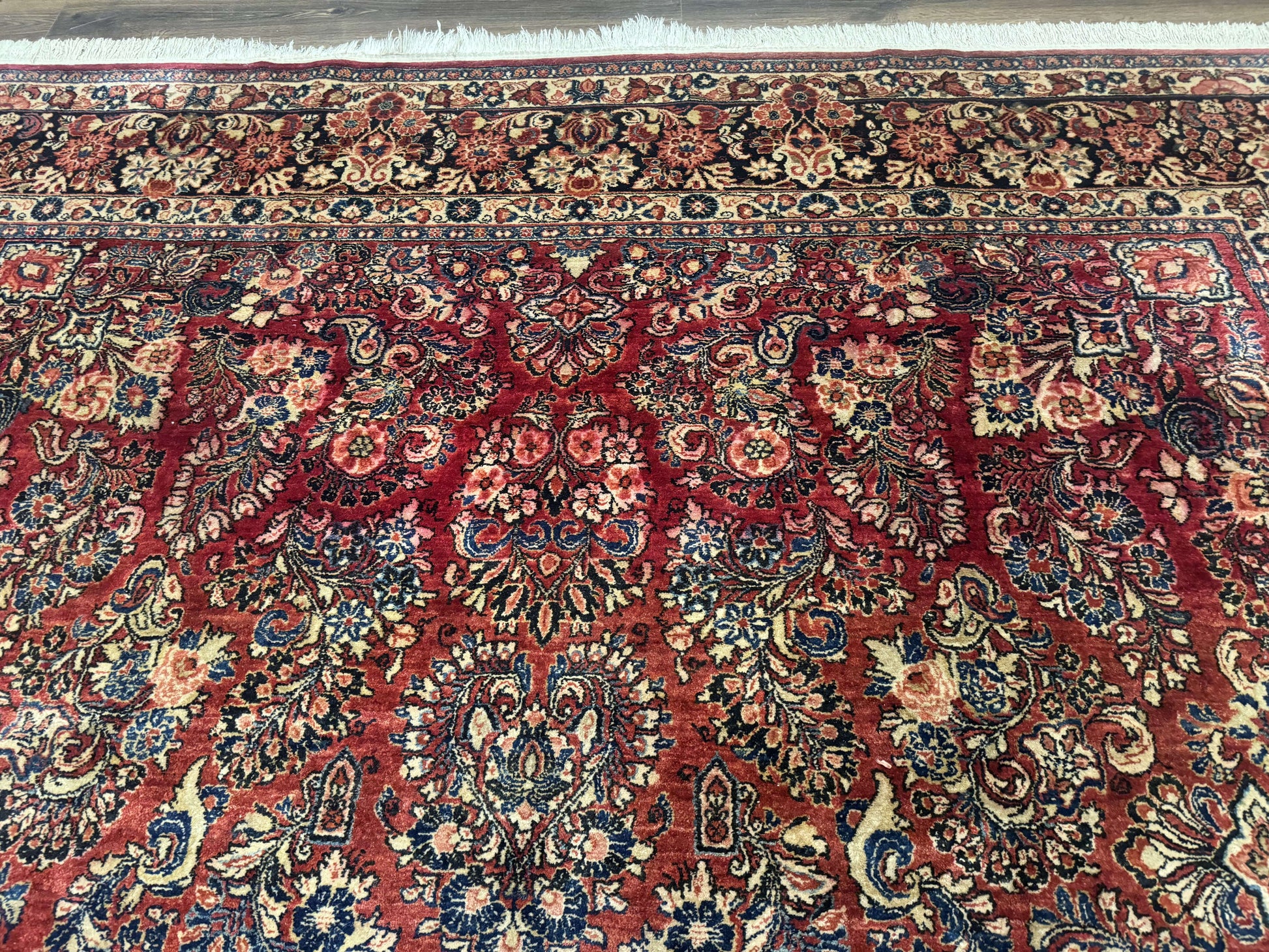 Large Persian Sarouk Rug 10x17, Palace Size Antique Persian Carpet, Red, Floral Allover, Traditional Persian Rug, Oversize Handmade Wool Rug - Nuvé