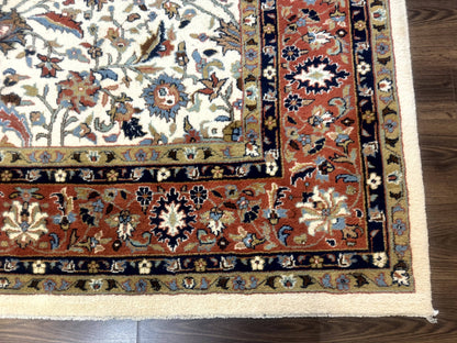 Indo Persian Rug 9x12, Ivory and Red, Traditional Wool Oriental Carpet - Nuvé