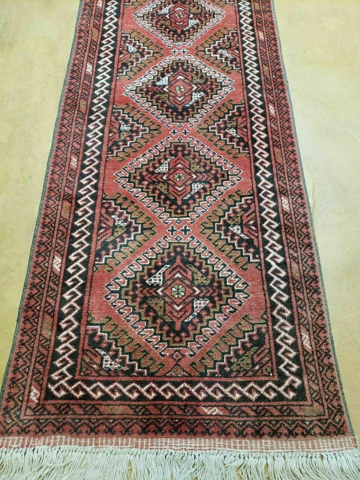 2' 5" X 9' Vintage Handmade Bokhara Red Turkoman Pakistani Wool Runner Rug Organic - Nuvé