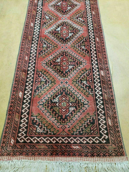 2' 5" X 9' Vintage Handmade Bokhara Red Turkoman Pakistani Wool Runner Rug Organic