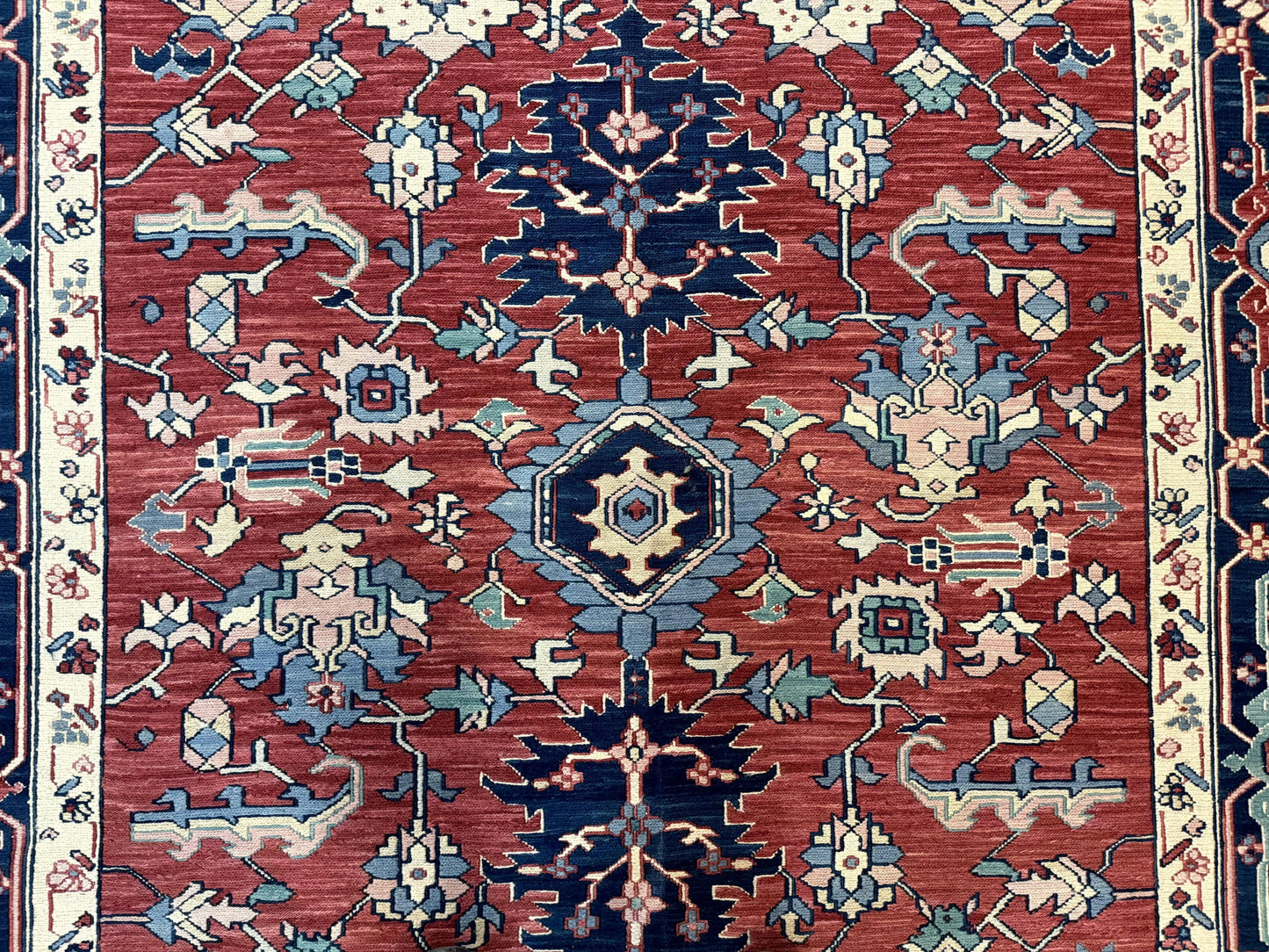 Turkish Flatweave Rug 6x9, Heriz Design, Red and Blue - Nuvé