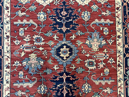 Turkish Flatweave Rug 6x9, Heriz Design, Red and Blue - Nuvé