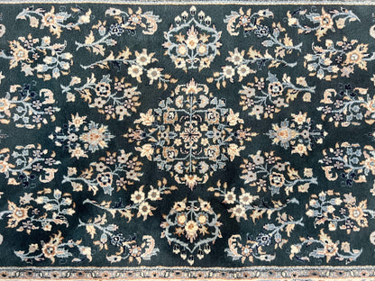 Green Indo Persian Rug 4x6, Floral Allover, Handmade Vintage Oriental Carpet, Sarouk Rug, Wool - Nuvé