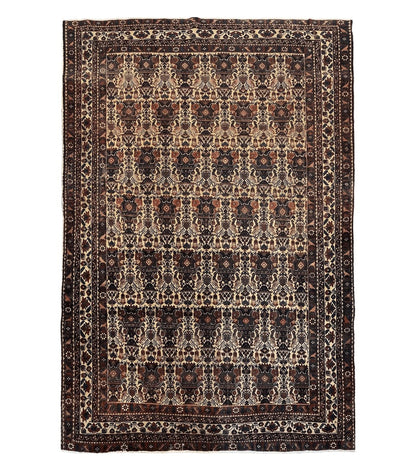 Antique Persian Afshar Rug 5x7, Wool Hand Knotted Oriental Carpet 5 x 7 ft, Repeated Motif Allover, Cream and Maroon, Tribal Rug, Medium Sized Rug,  Zil-i-Sultan Design