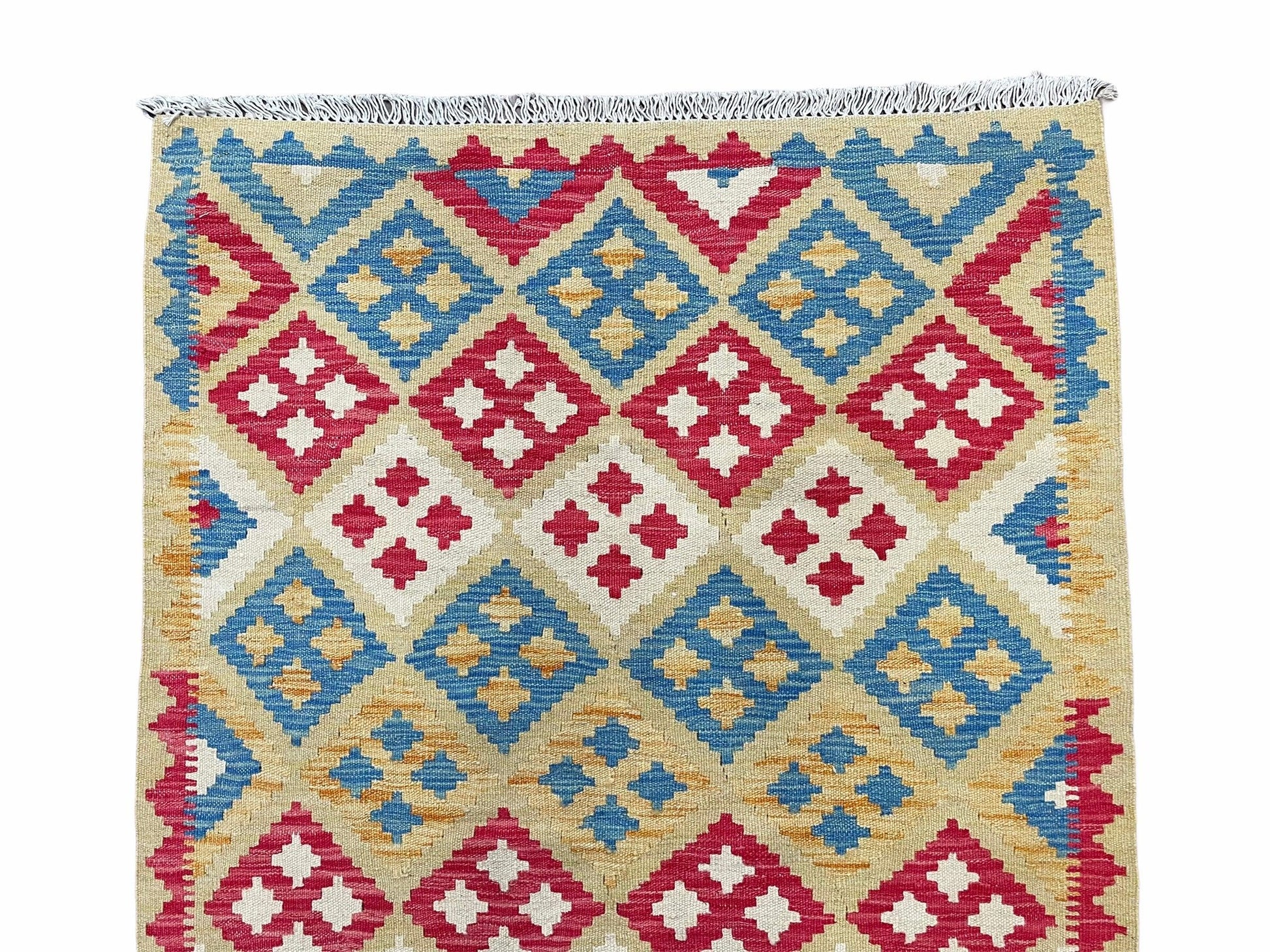 3x5 Kilim Rug Multicolor Tribal Kilim Rug 3 x 5 Tan Light Blue Red Beige New Turkish Anatolian Wool Kilim Flatweave Rug - Nuvé