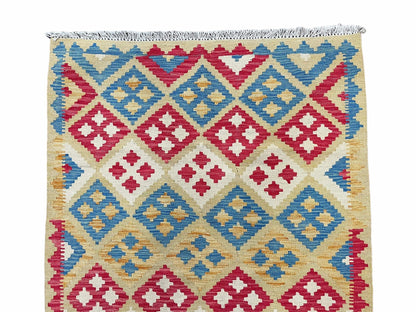 3x5 Kilim Rug Multicolor Tribal Kilim Rug 3 x 5 Tan Light Blue Red Beige New Turkish Anatolian Wool Kilim Flatweave Rug