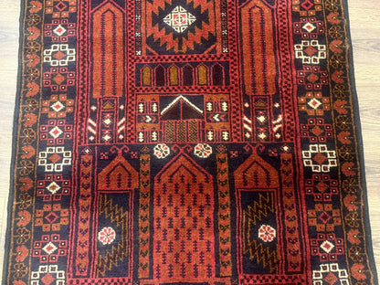 Afghan Rug 3x7, Balouch Carpet, Tribal Rug, Red, New