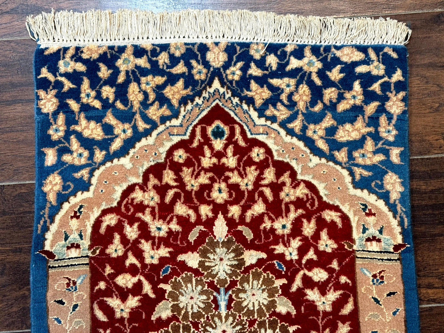 Small Persian Nain Rug, Persian Vase Tree of Life Design, Red and Blue, Very Fine 260 KPSI, Wool and Silk Highlights - Nuvé