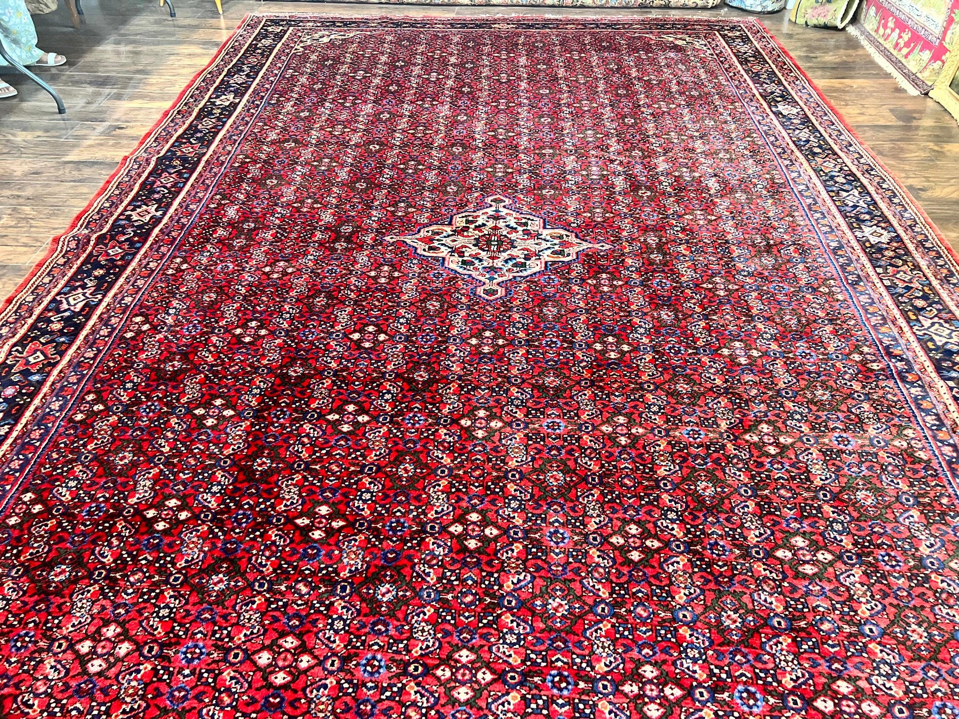 Large Persian Tribal Rug 11x17, Palace Sized Wool Handmade Vintage Carpet, Oversized Hand Knotted Rug, Red, Hamadan Dargazin Rug - Nuvé