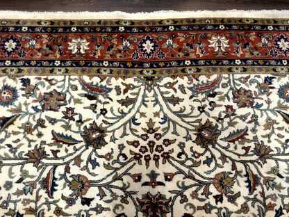 Indo Persian Rug 9x12, Ivory and Red, Traditional Wool Oriental Carpet - Nuvé