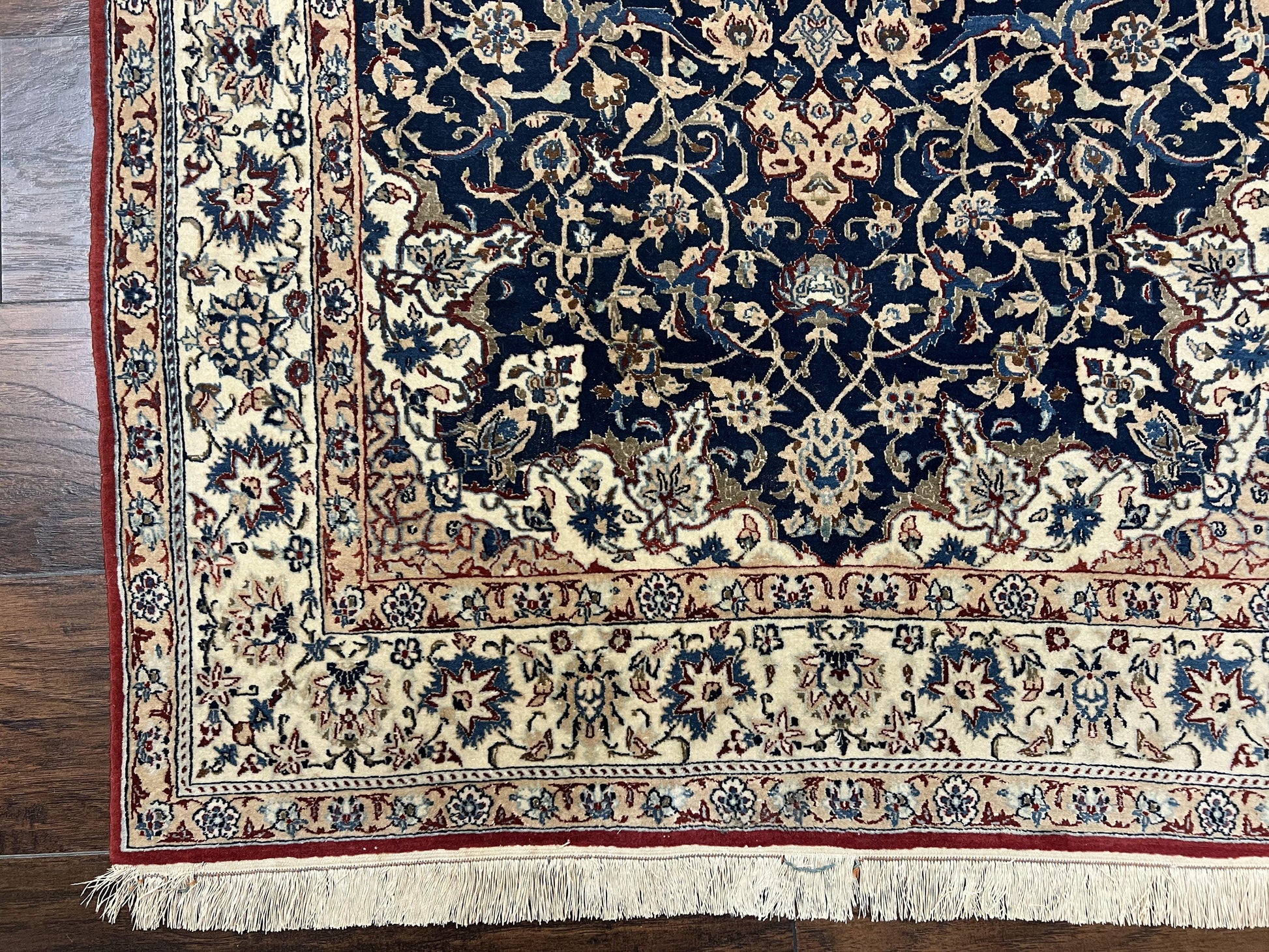 Super Fine Persian Nain Rug 3.6 x 5.4, Navy Blue and Ivory, 700 KPSI - Nuvé
