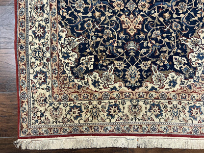 Super Fine Persian Nain Rug 3.6 x 5.4, Navy Blue and Ivory, 700 KPSI - Nuvé