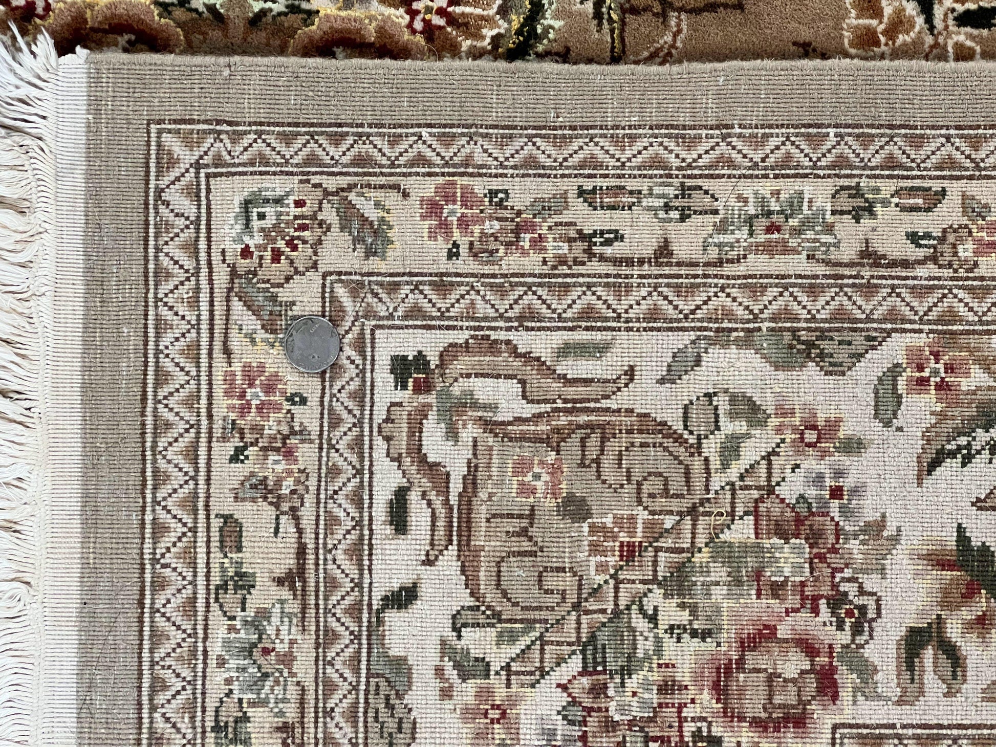 Sino Persian Rug 8x10, Soft Wool, Silk Highlights, Hand Knotted Vintage Carpet, Taupe & Ivory, Floral, Traditional Rug 8 x 10 - Nuvé