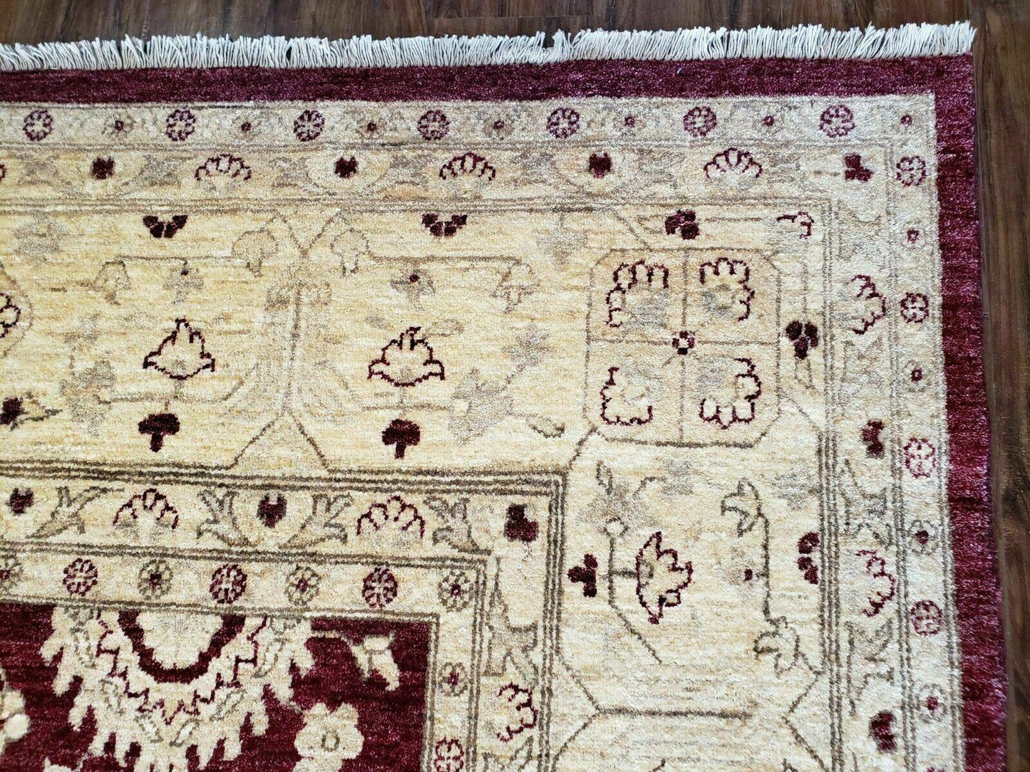Pakistani Peshawar Rug 10x14, Handmade Chobi Carpet, Maroon & Beige - Nuvé
