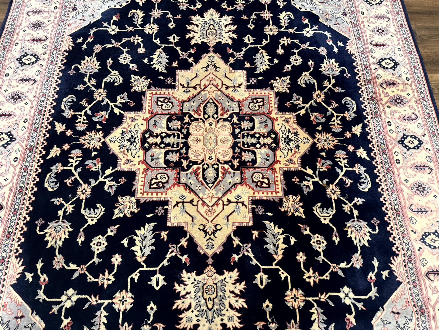 Karastan Rug 8x11 Navy Serapi, Kara Shah Rug, Navy Blue, Vintage Karastan Area Rug Wool Pile Karastan Rug - Nuvé