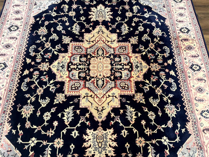 Karastan Rug 8x11 Navy Serapi, Kara Shah Rug, Navy Blue, Vintage Karastan Area Rug Wool Pile Karastan Rug - Nuvé