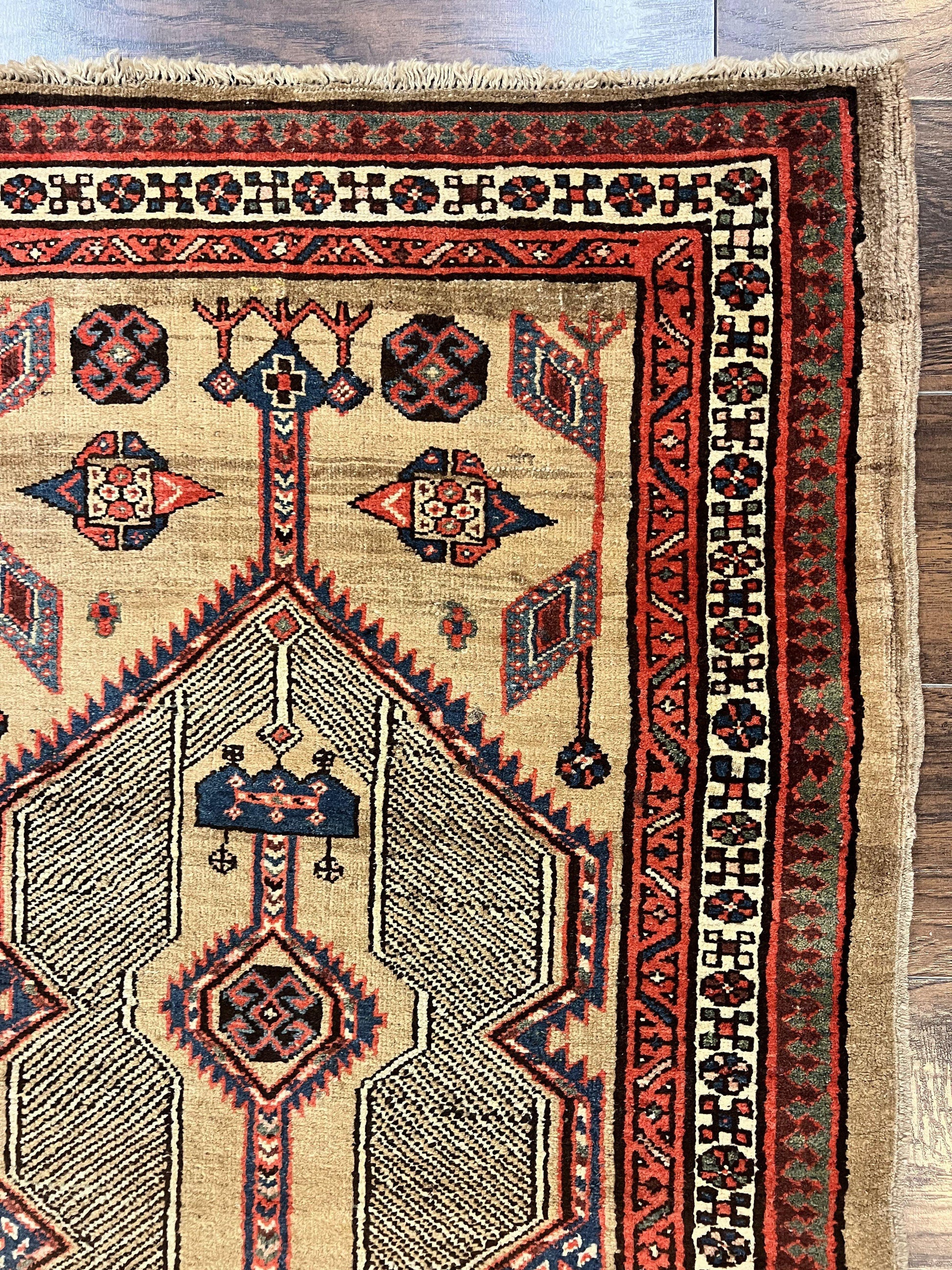 Antique Persian Runner 3 x 7, Camel Hair Runner 3x7 ft, Handmade Hallway Rug, Geometric Design, Tribal Rug, Persian Sarab Rug 3x7 - Nuvé