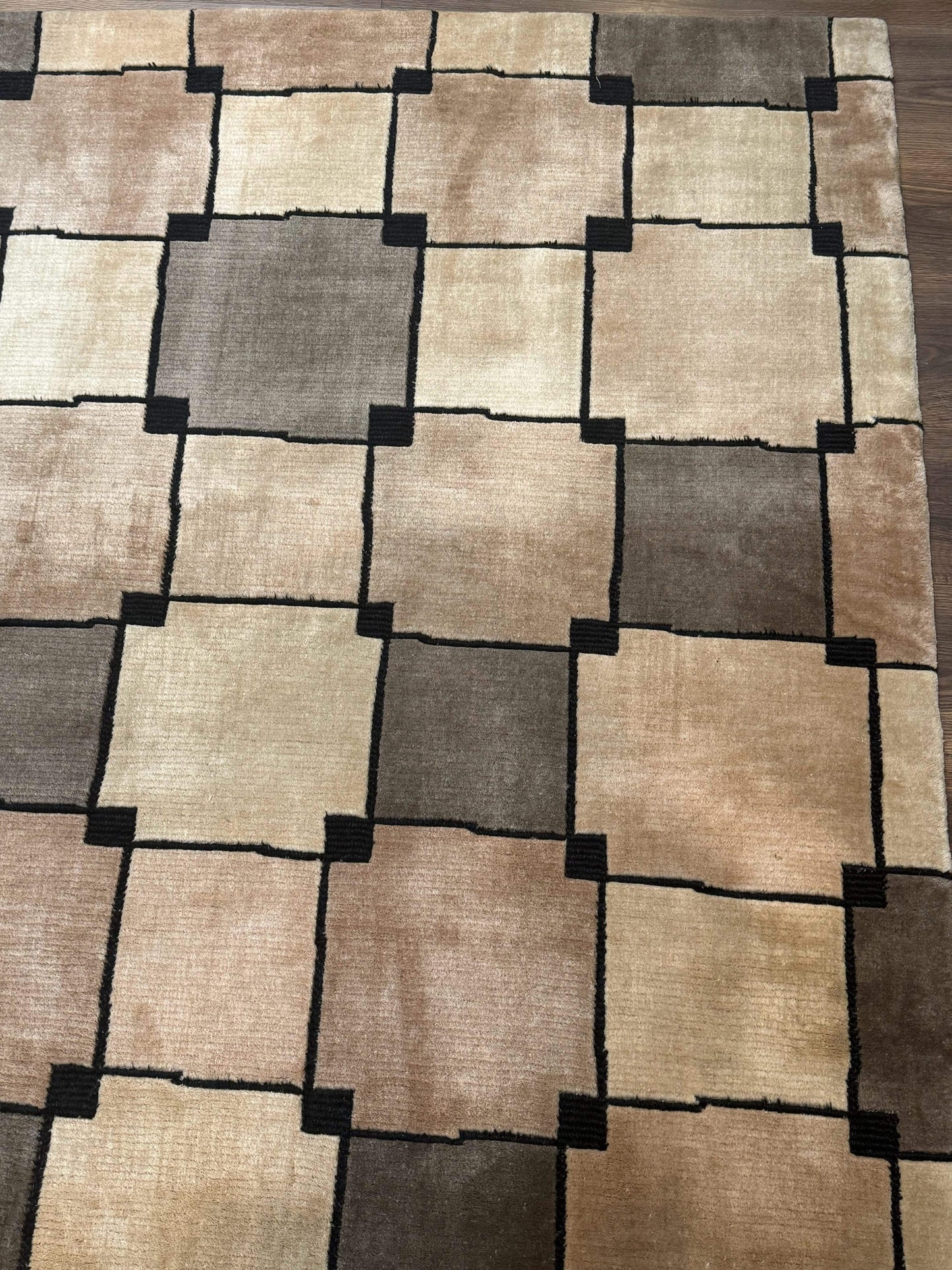 Tibetan Wool Rug 5x8, Contemporary Modern Carpet, Abstract Design, Soft Thick Pile, Pair B - Nuvé