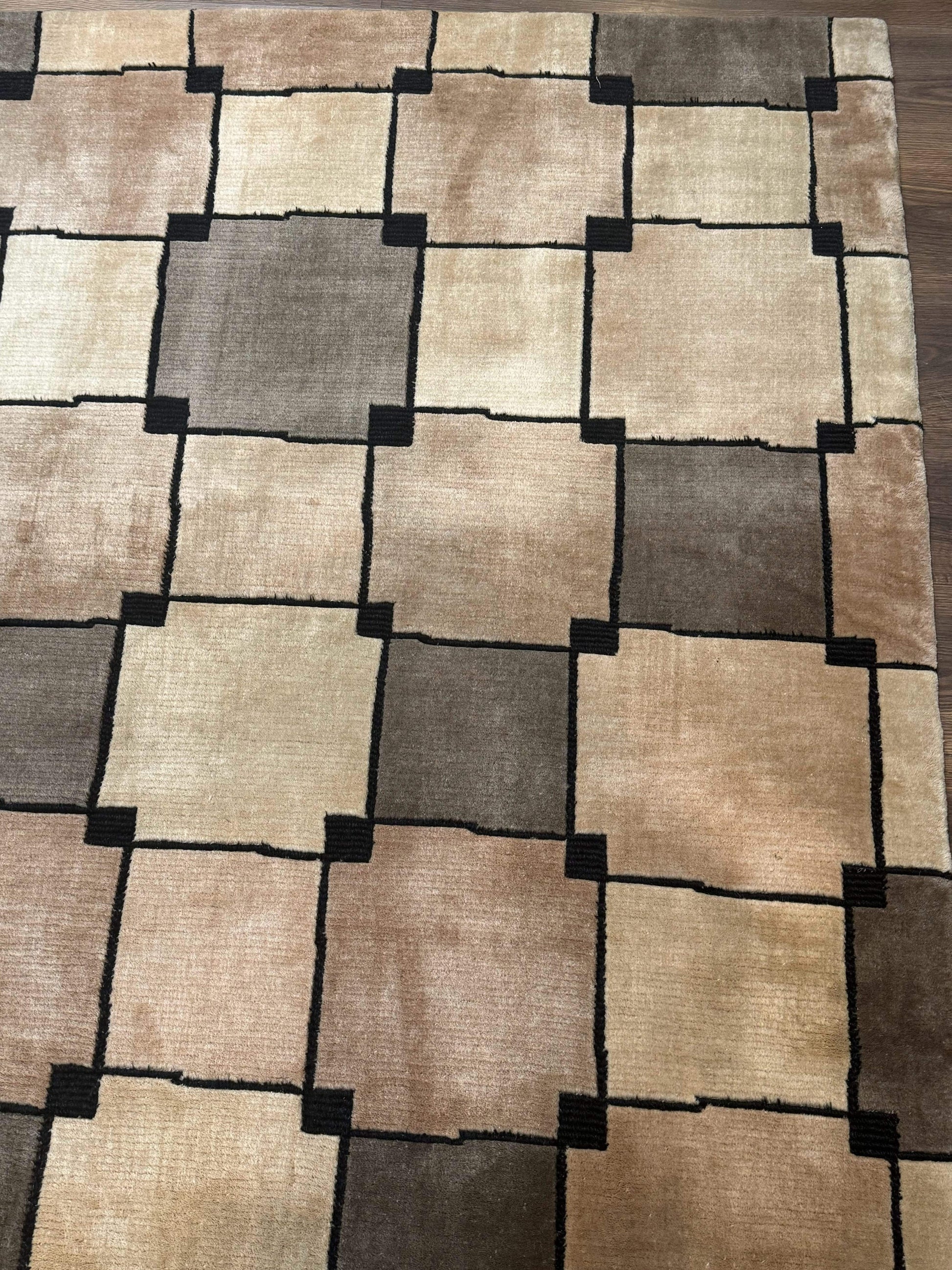 Tibetan Wool Rug 5x8, Contemporary Modern Carpet, Abstract Design, Soft Thick Pile, Pair B - Nuvé