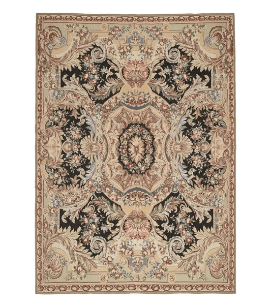 Wonderful Needlepoint Rug 10x14, Large Aubusson Carpet, Floral, Elegant, European Design