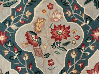 Teal Needlepoint Rug 6x9, Panel Design, Floral Bouquets, Handmade - Nuvé