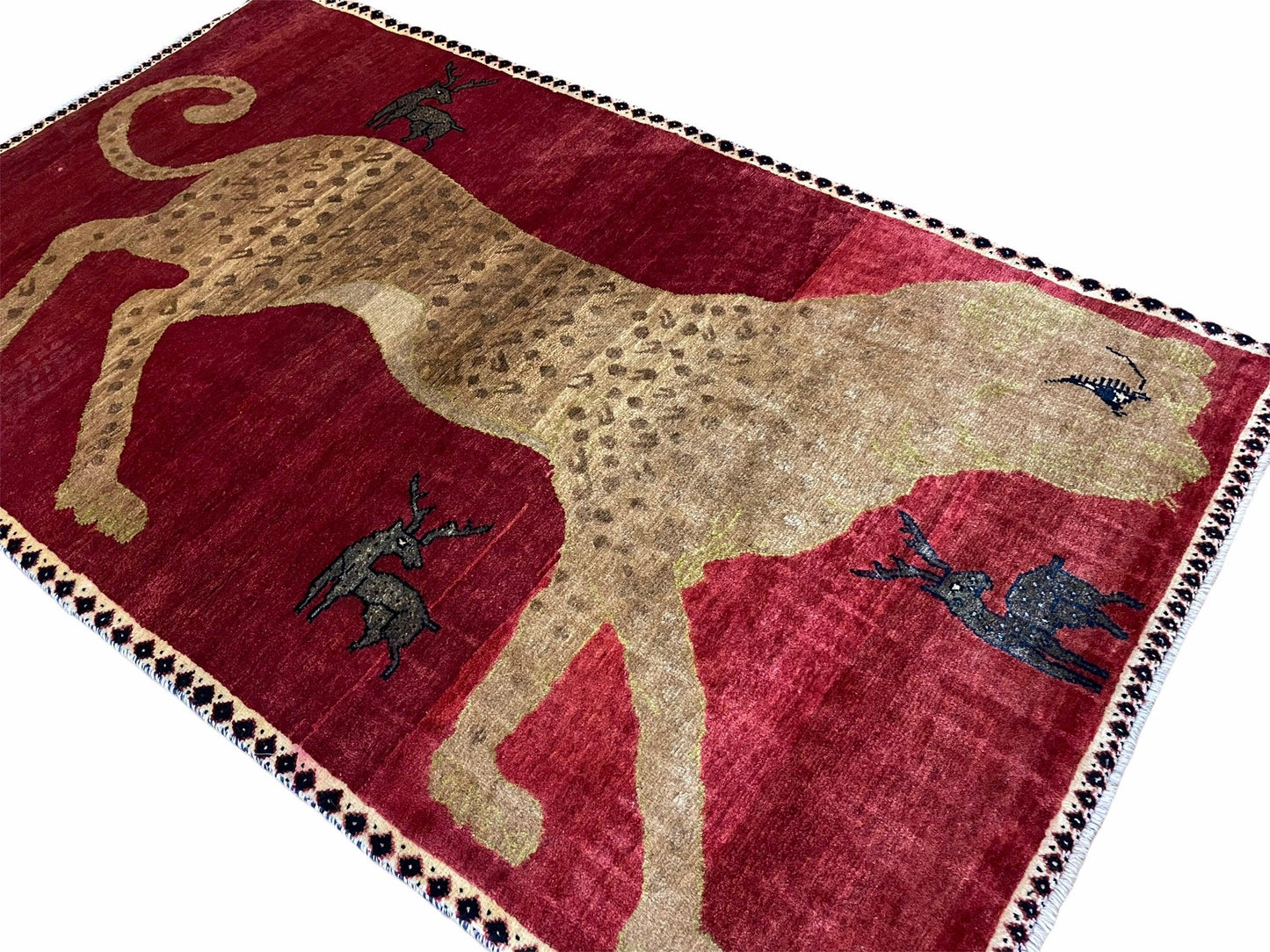 3.5 X 6 Handmade New Vintage Quality Wool Rug Leopard Red Tribal Hand-Knotted - Nuvé