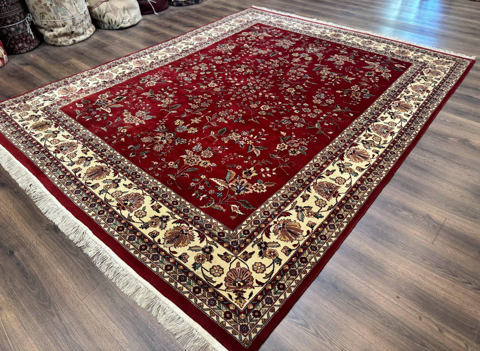 Indo Persian Rug 8x10, Red and Cream, Floral, Pande Cameron - Nuvé