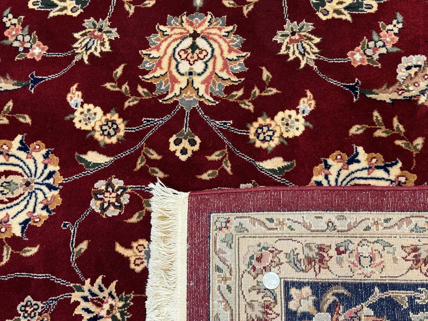 Sino Persian Rug 9x11, Burgundy and Navy Blue, Fine 200 KPSI, Floral Allover - Nuvé
