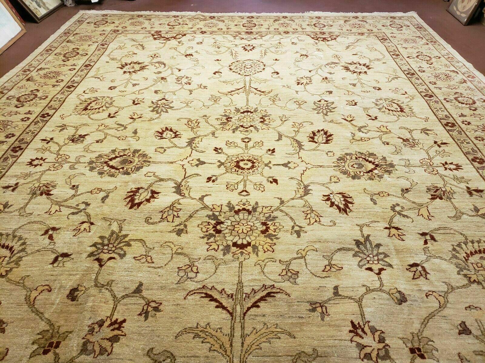 Oushak Rug 10x14 Neutral Colors Handmade Peshawar Wool Carpet Oatmeal Beige - Nuvé