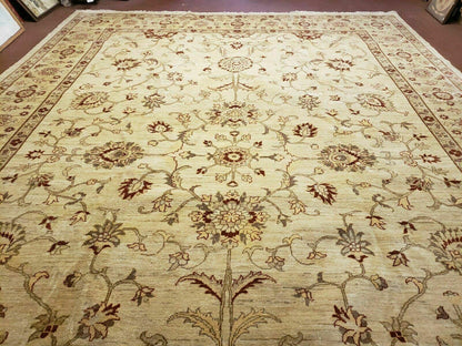 Oushak Rug 10x14 Neutral Colors Handmade Peshawar Wool Carpet Oatmeal Beige - Nuvé