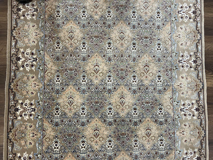 Super Fine Persian Isfahan Rug 3x5 ft, Kork Wool on Silk Foundation, Repeated Floral Motif, Taupe Tan Hand Knotted Oriental Carpet 3 x 5 ft, Signed - Nuvé