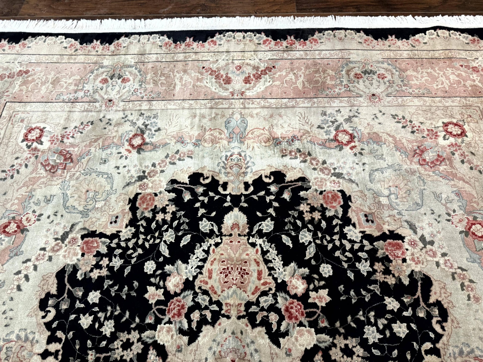 Pak Persian Tabriz Rug 8.6 x 11.6, Black Pink, Traditional Elegant Formal Oriental Carpet, Dining Room Rug, Fine 225 KPSI - Nuvé