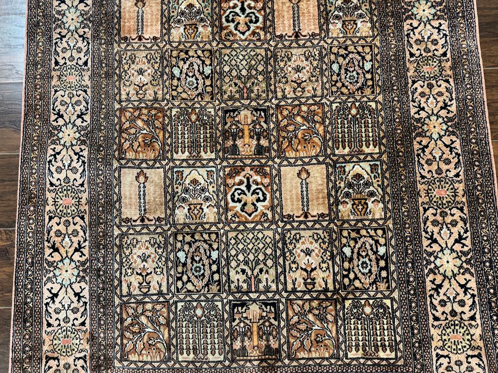 Indian Kashmiri Silk Rug 4x6, Panel Design, Multicolor, Fine - Nuvé
