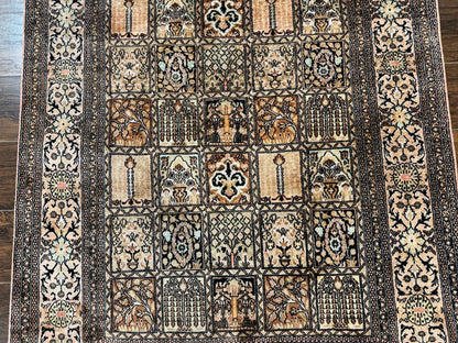 Indian Kashmiri Silk Rug 4x6, Panel Design, Multicolor, Fine - Nuvé