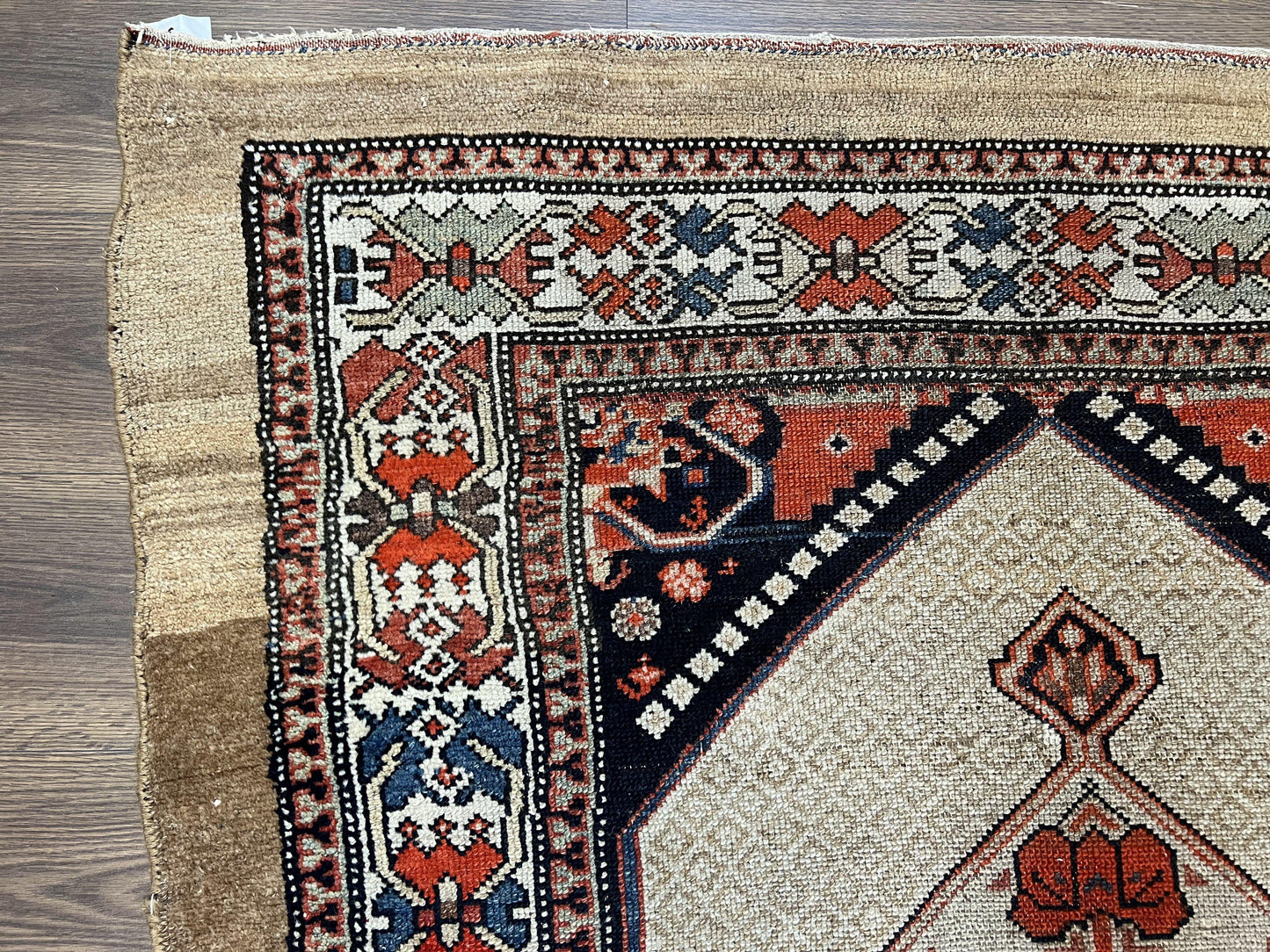 Rare Persian Sarab Tribal Runner Rug 4 x 10, Antique, Geometric Medallions, Camel Hair Runner - Nuvé