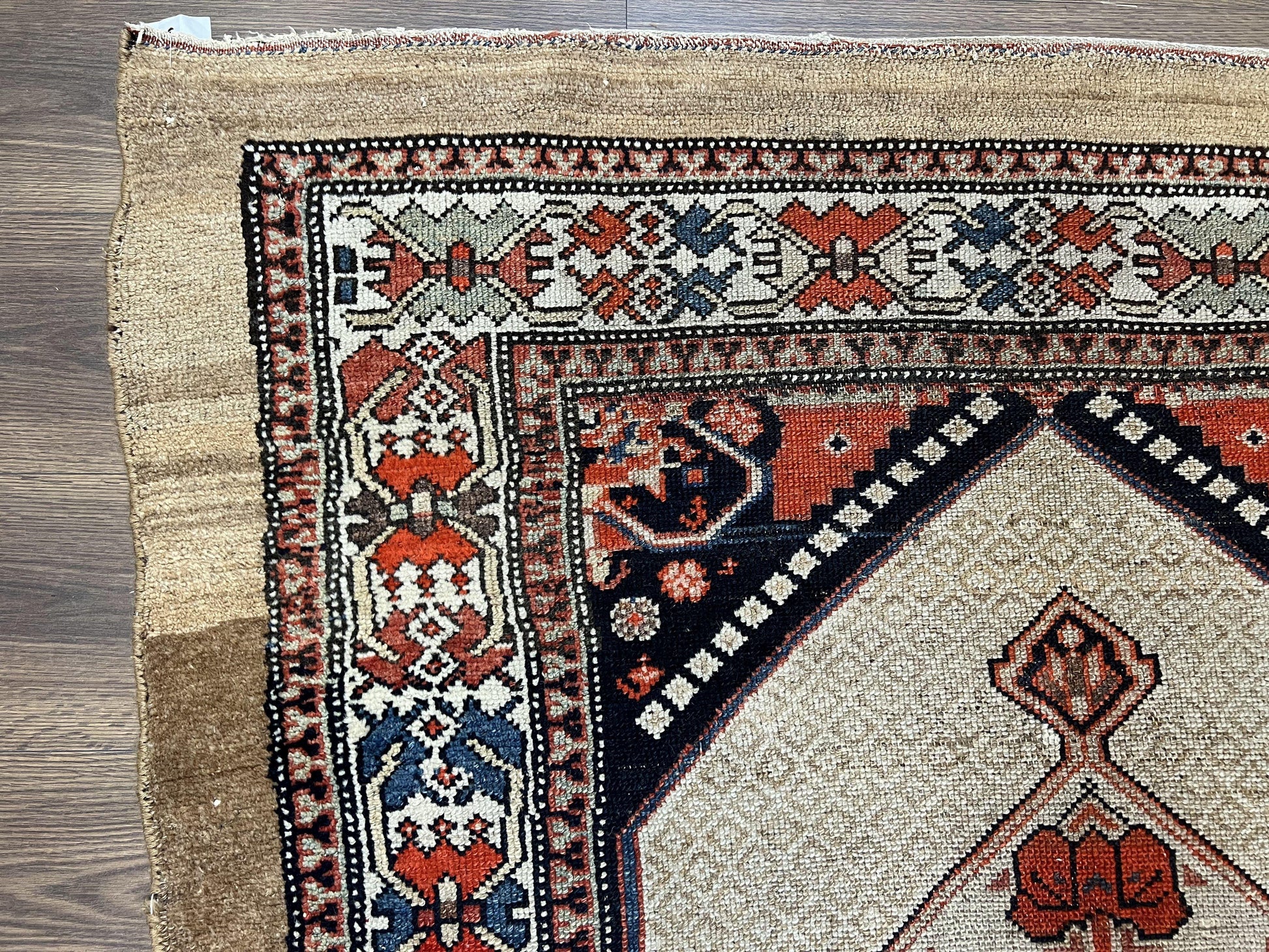 Rare Persian Sarab Tribal Runner Rug 4 x 10, Antique, Geometric Medallions, Camel Hair Runner - Nuvé