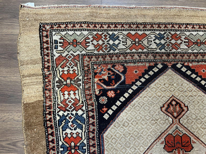 Rare Persian Sarab Tribal Runner Rug 4 x 10, Antique, Geometric Medallions, Camel Hair Runner - Nuvé
