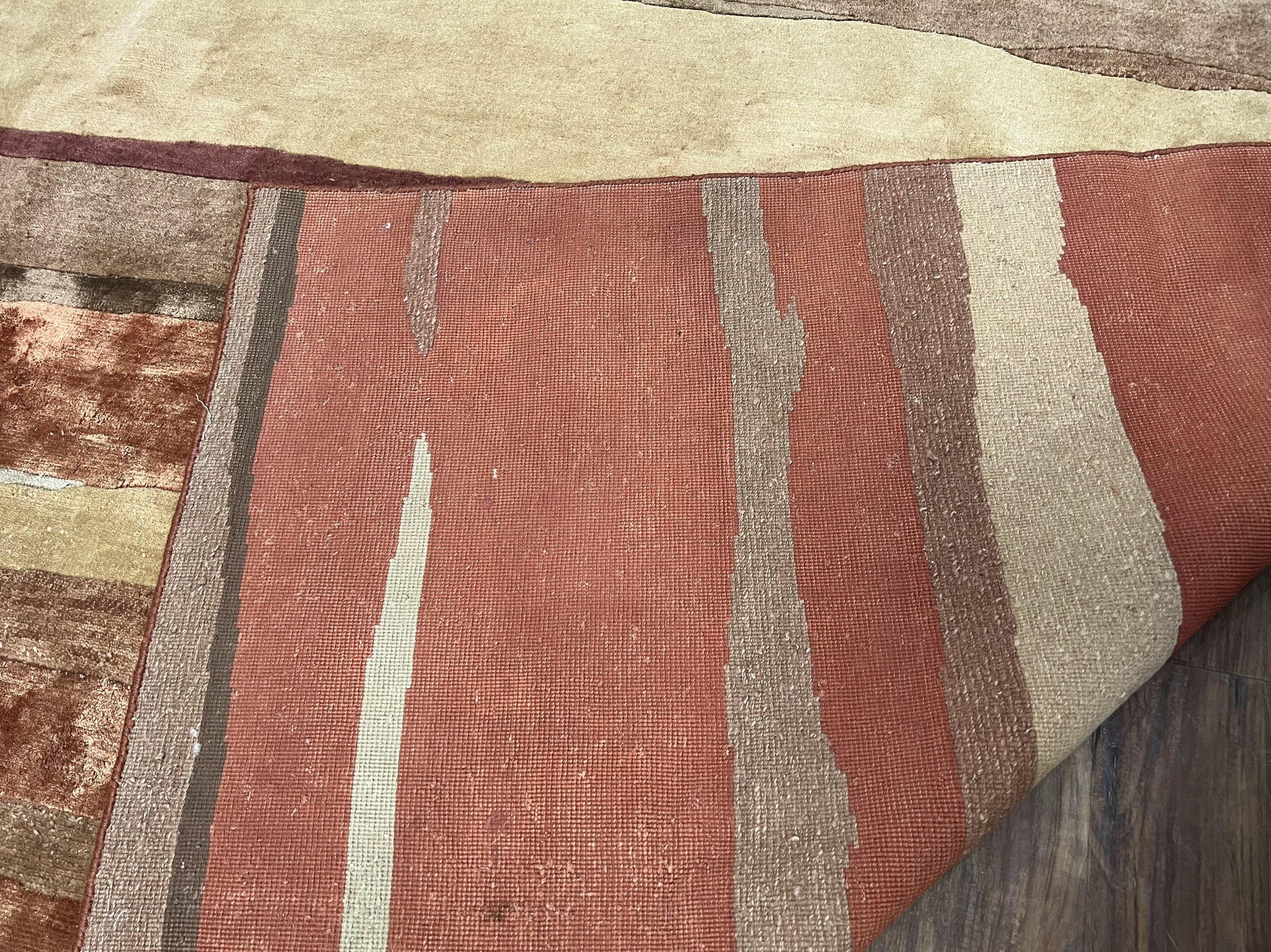 Modern Tibetan Rug 8x11 Nepali Carpet, Shiny Velvely Soft Wool and Silk, Contemporary Hand Knotted Rug, Striped Design, Wool Area Rug 8 x 11 - Nuvé